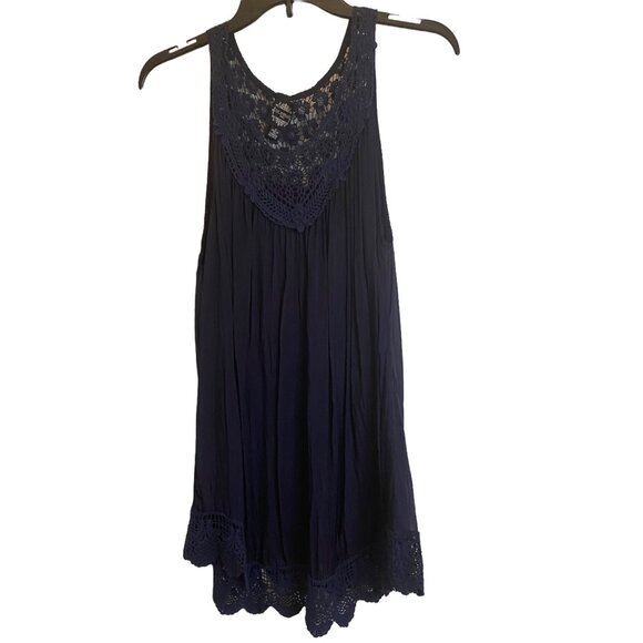 Le Marais Women's Navy Blue Sleevess Silk & Lace Tunic Top Size M - Picture 1 of 5